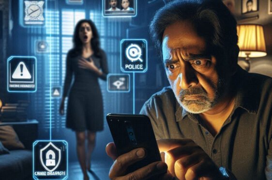 Man receives a fake police video call as part of a cyber sextortion scam in India.